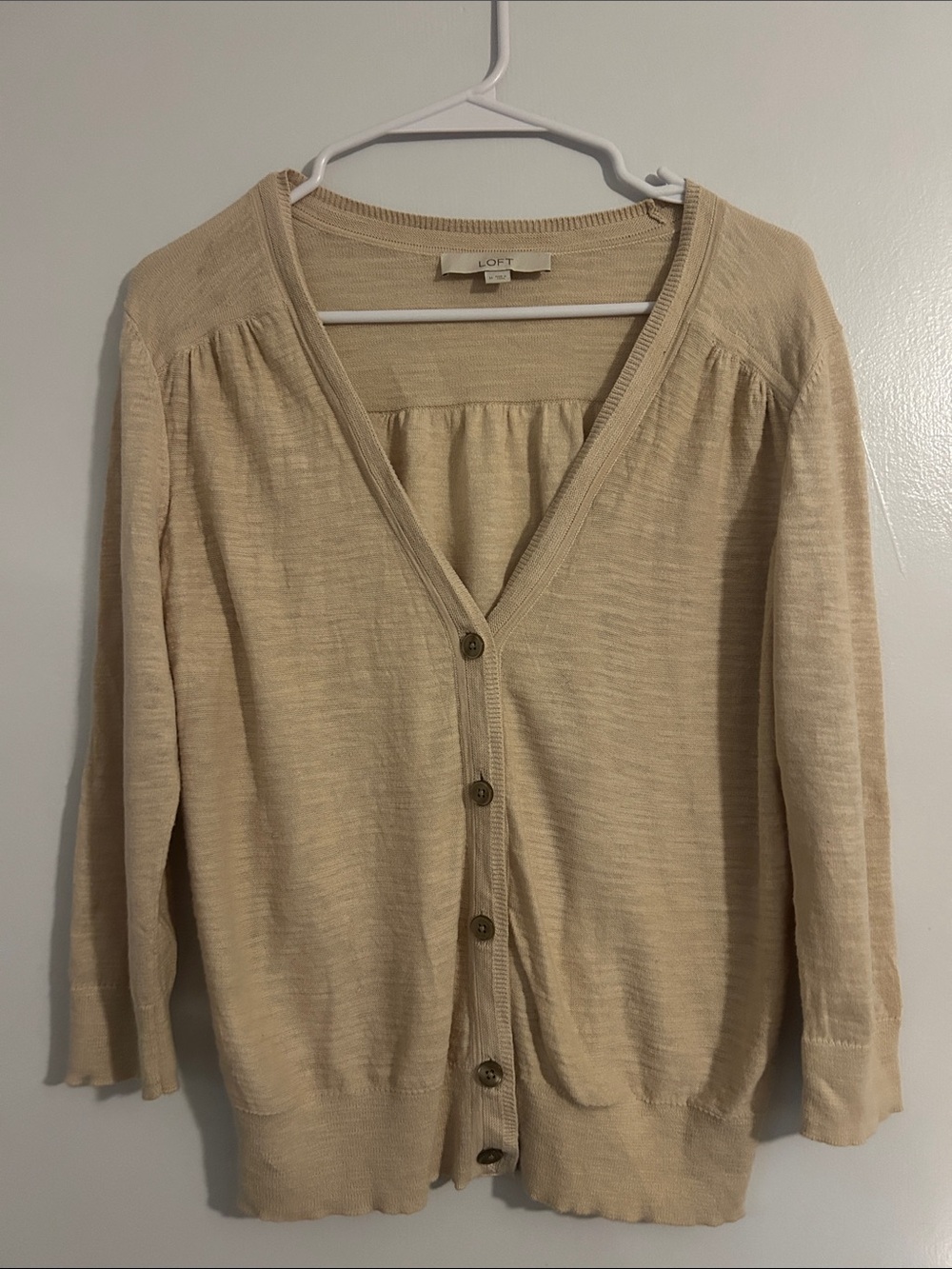 LOFT Beige Button-Front Lightweight Cardigan